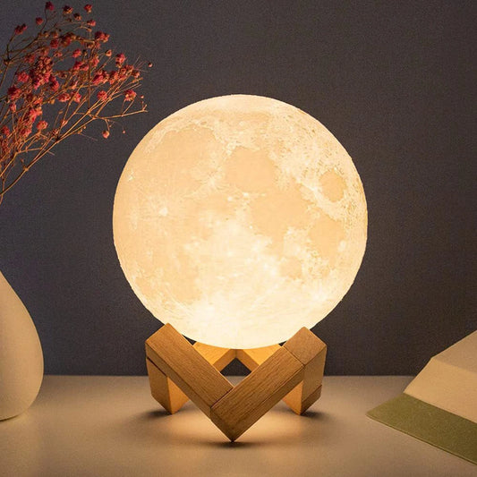 8cm LED Moon Lamp with Wooden Stand – Bedroom Night Light