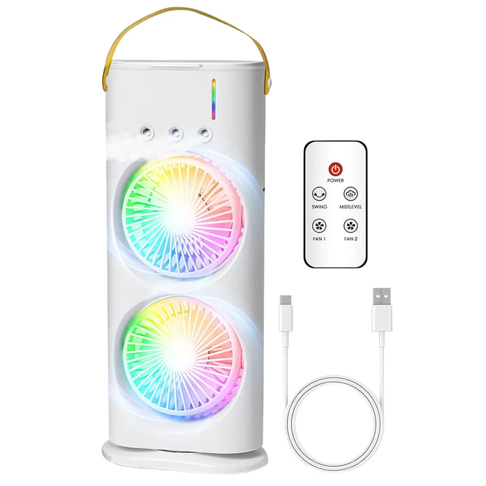 Compact Dual Fan with Water Tank and RGB Glow