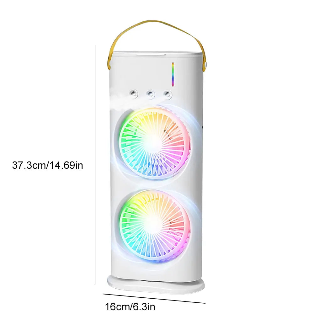 Double Fan Three-Hole Spray Humidification Fan Water Cooling Fan 3 Speeds Rechargeable/Usb with RGB Light Humidifier for Home