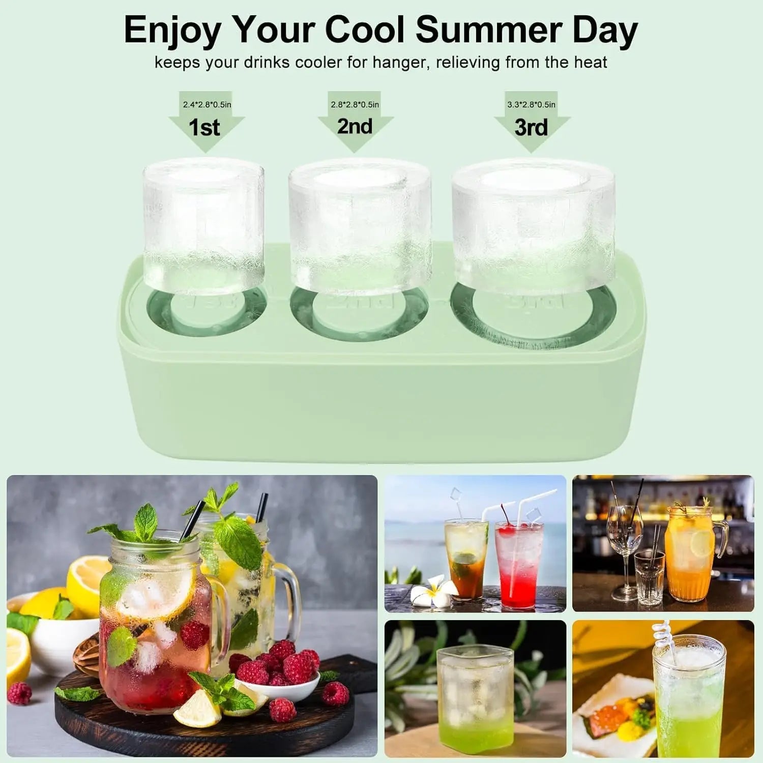 Silicone Cylinder Ice Cube Tray with Lid – Fits 20/30/40 oz Tumblers