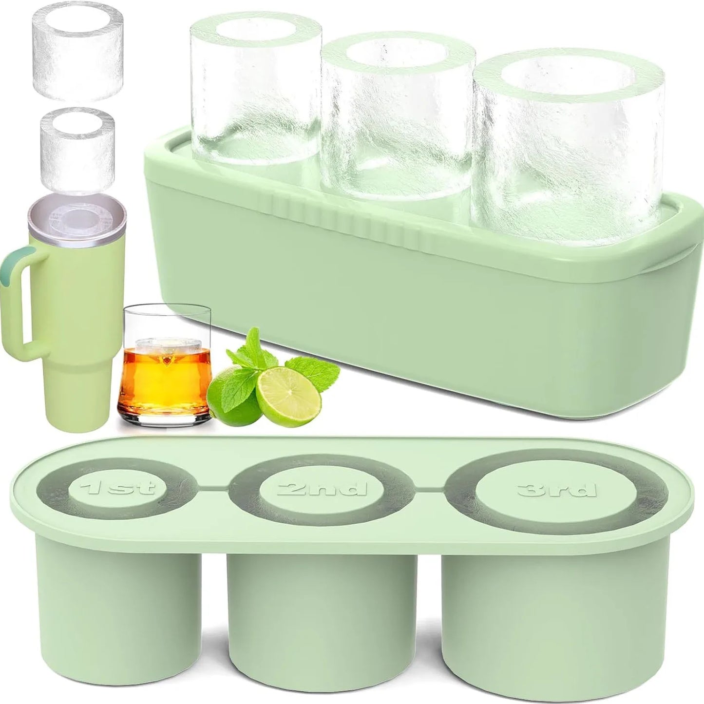 Silicone Cylinder Ice Cube Tray with Lid – Fits 20/30/40 oz Tumblers