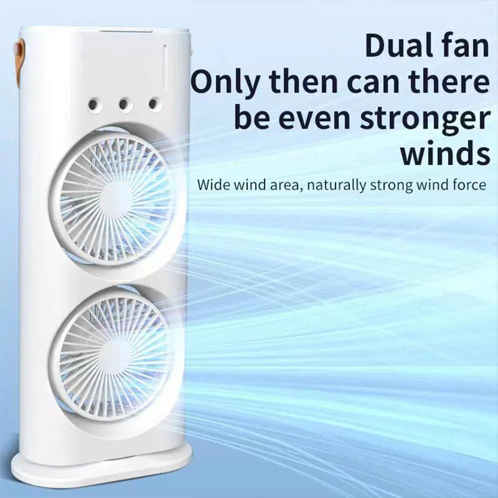 Double Fan Three-Hole Spray Humidification Fan Water Cooling Fan 3 Speeds Rechargeable/Usb with RGB Light Humidifier for Home