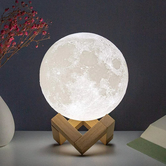 8cm LED Moon Lamp with Wooden Stand – Bedroom Night Light